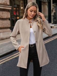 SHEIN Clasi Women Casual Thick Overcoat, Stand Collar Mid-Length Long Sleeve Jacket, Autumn/Winter