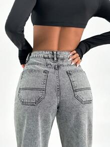HIGH WAIST GREY STRAIGHT MEDIUM JEAN