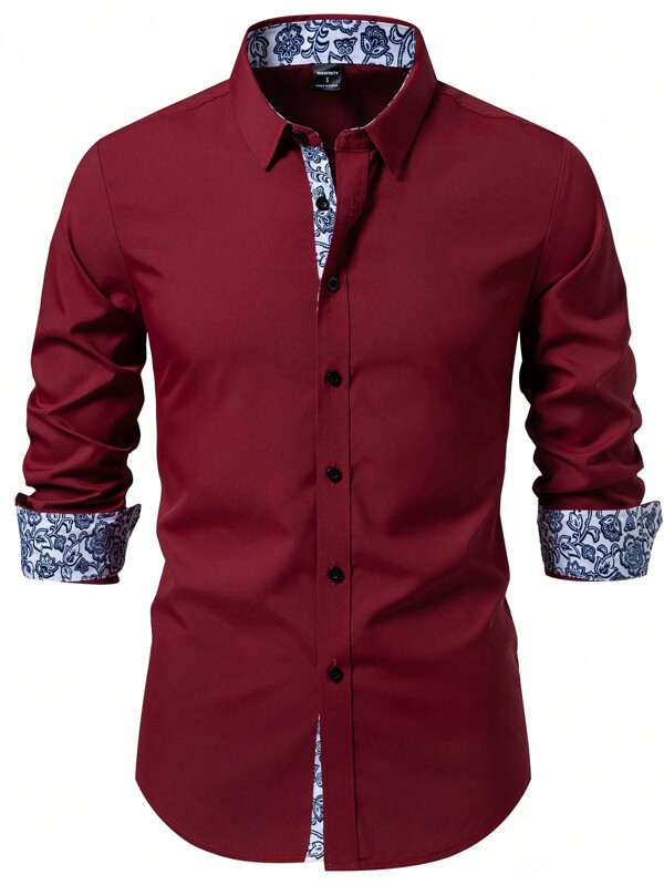 Manfinity Homme 1 bucată Top minimalist minimalist cu mânecă lungă, cu nasturi, de culoare uni