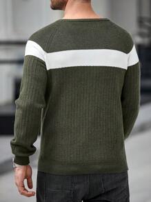 Manfinity Mode Men Crew Neck Long Sleeve Solid Color Splice Casual Pullover Sweater