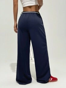 StreetHx Quần nỉ thể thao ống rộng phong cách đường phố Hip-Hop dành cho nữ - Màu xanh hải quân - Xem 3