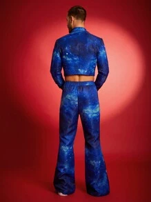 FeverCity Men's Fashion Tie-Dye Cropped Jacket And Trousers Suit - Multicolor - View 4