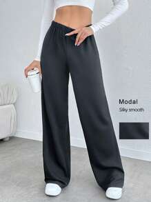 SHEIN Tall Modal Soft Wide Leg Dark Grey High Waist Drawstring Pants