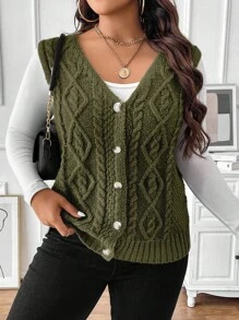 Calvaya Áo len dệt kim màu trơn cỡ lớn, thường ngày cho mùa thu đông - xanh quân đội - Xem 4