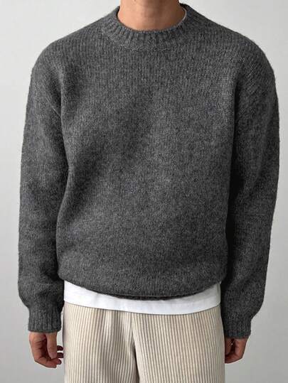 DAZY Men Solid Color Knitted Sweater, Casual And Fashionable For Daily Wear In Autumn
