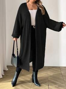 SHEIN CURVE+ Curve Plus Drop Shoulder Cardigan, For Winter