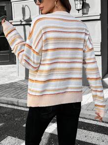 SHEIN LUNE Women 2024 Autumn/Winter New Arrivals Striped Knit Sweater