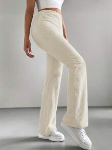 EURMUSE Ladies' Casual Simple Solid Color Flare Pants - Beige - View 6