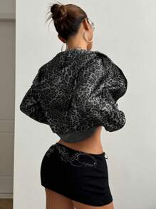 StreetHx Autumn Chic Leopard Print Button Down Cropped Hooded Sweatshirt Graduation,Back To School Outfits,Graduation,Teacher Outfits For Women,Back To School Pullover Fall Outfit - Multicolor - View 2