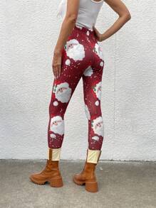 SHEIN LUNE Mallas estampadas de ajuste delgado para mujer, tallas grandes, apropiadas para Halloween, Navidad, Año Nuevo, festivales chinos, Día de San Valentín, fiesta de Acción de Gracias para ropa de Año Nuevo