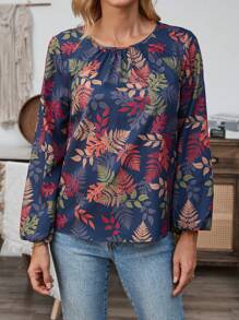 EMERY ROSE Women's Autumn Maple Leaf Printed Round-Neck Long Sleeve Shirt Fall Women Clothes - Multicolor - View 4