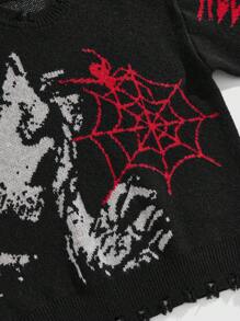 ROMWE MEN Grunge Punk Herren Pullover mit Spinnennetz Muster, Rundhalsausschnitt, Langarm, Lässig, Herbst/Winter