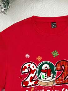 Manfinity Homme Áo thun nam tay ngắn in họa tiết hoạt hình người tuyết mừng năm mới 2025, Giáng sinh - Đỏ - Xem 2