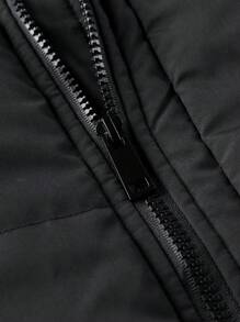 Manfinity Homme Men's Solid Color Hooded Coat, Warm Winter Outerwear, Going Out Black Bubble Coat, For Friends, Husband, Boyfriend Gifts - Black - View 6