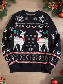Manfinity VCAY Maglione semplice da uomo a girocollo, maniche lunghe, decorato, casual per uso quotidiano, adatto anche per Natale