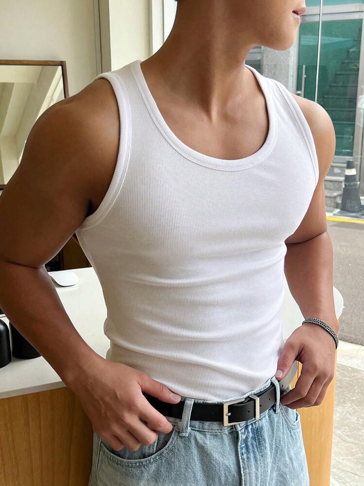 DAZY Herren einfarbiges Tanktop für den Sommer - Weiss - Übersicht 8