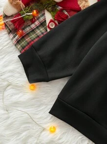 SHEIN LUNE 圣诞休闲鹿与雪花图案宽松圆领长袖厚款女士运动衫，秋冬圣诞节 - 黑色 - 查看 5