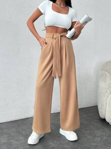 EURMUSE Women's Beige Double Buttoned High Waist Pants - Beige - View 5