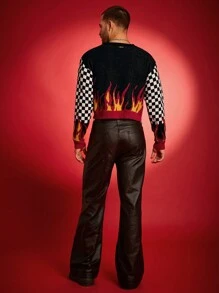 FeverCity Men's Digital Print Loose Knit Graphic Funny Pullover Long Sleeve Sweater, For Party
