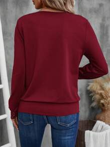 EMERY ROSE Sudadera sencilla de cuello cuadrado y manga larga para mujer, ropa deportiva casual para uso diario