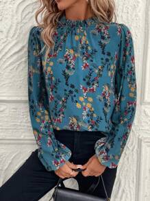 Rusticease 女士度假风花卉印花荷叶边领灯笼袖宽松上衣秋季 - 彩色 - 查看 6