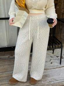 SHEIN Privé Plus Size Women Warm Long Pants, Casual Comfy Fleece Elastic Waist Loose Fit Pants For Autumn/Winter - Multicolor - View 4