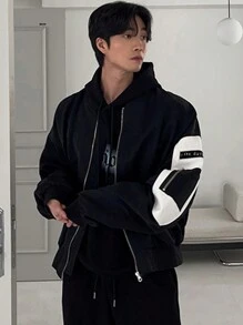 DAZY Herren Jacke & Oberbekleidung mit Buchstaben Muster und großer Tasche, Schwarz, für den Herbst