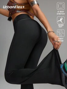 Innovista 女士纯色高腰简约休闲运动裤，适合日常穿着 - 黑色 - 查看 1