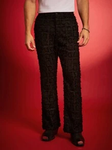 FeverCity Men's Solid Color Patchwork Fringe Straight Loose Casual Suit Pants - Black - View 3