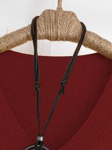 SHEIN LUNE Chaleco de punto de dama con escote en V y bajo con flecos, en colores amarillo/jengibre, de nueva temporada otoño/invierno 2024, casual y de moda para ropa de Año Nuevo