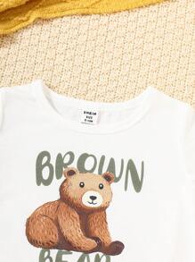 SHEIN Conjunto de 2 piezas para bebé niño con camiseta de manga corta y pantalones cortos, cómodo y duradero, con estampado gráfico lindo, ajuste relajado con cuello redondo en la camiseta y cintura con cordón en los pantalones, adecuado para primavera/verano - Multicolor - Ver 4