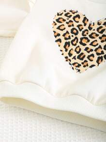 Cozy Pixies 2pcs Baby Girl Heart-Shaped Leopard Pattern Round Neck Ruffle Sleeve Pullover Sweatshirt And Jogger Pants Set , Fall Clothes - Khaki - View 4