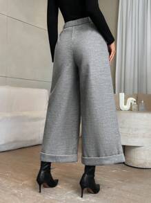 SHEIN Privé 女士优雅高腰灰色花卉阔腿裤，适合通勤