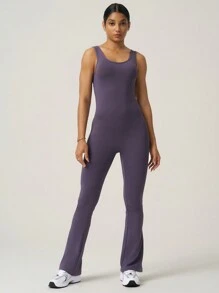 Easithlete Easithlete Women Simple Strap Fitted Casual Jumpsuit - Mocha Brown - View 5