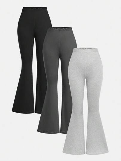 SHEIN Girlism Tween Girl Solid Color Flared Pants, Casual And Versatile, 3pcs, School, Campus, College