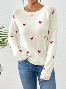 Chiquease 优雅心形图案针织毛衣，适合节日、情人节和秋冬季穿着。 - 白色 - 查看 4