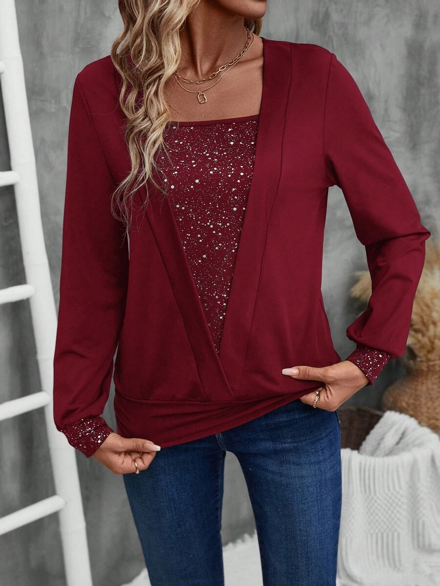 EMERY ROSE Women Square Neck Long Sleeve Simple Sweatshirt, Casual Sportswear For Daily Wear Graduation,Back To School Outfits,Graduation,Teacher Outfits For Women,Back To School