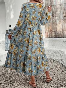 EMERY ROSE 女士花卉印花系带荷叶边下摆连衣裙 - 藍色 - 查看 2
