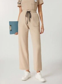 TaskEZ Solid Color Short Sleeve Top & Pants Scrub Uniform Set, Nurse - Khaki - View 5