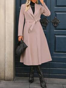 SHEIN Clasi 女式纯色长袖简约风衣，适合日常休闲穿着 - 淺粉色 - 查看 3