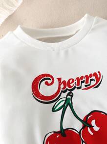 Bộ 2 món quần denim thêu thẳng cạp chun thời trang giản dị ngọt ngào cổ tròn tay dài rộng rãi cho bé gái, mùa thu - trắng - Xem 5