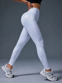 SHEIN Quần tập yoga cạp cao nâng mông cho nữ có họa tiết lá kim, tôn dáng - trắng - Xem 4