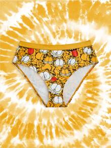 GARFIELD | SHEIN 1pc Plus Size Comfortable Casual Cartoon Cat Printed Yellow Briefs,Soft & Comfortable,Cute,Sweet