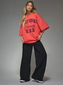 MISSGUIDED Camiseta oversize de manga caída con estampado "California"