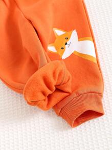 Cozy Pixies 2 件装男婴卡通狐狸耳朵连帽开衫夹克和慢跑裤套装 - 橘色 - 查看 7