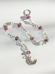 ROMWE Fairycore 1 pieza Accesorio para el cabello con clip de cadenas de cuentas con cristales en forma de estrella y luna, joyería de moda minimalista para la cabeza