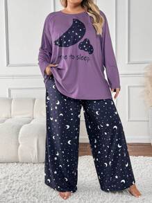 SHEIN CURVE+ Conjunto de talla grande con estampado de letras - Top y pantalones