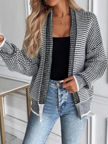 EMERY ROSE Nuevo estilo único Cárdigan de punto en color degradado, Tops de manga larga - Blanco y Negro - Ver 6