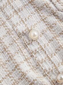 SHEIN MOD 复古格子拼布褶皱短袖连衣裙 返校服装 校服 旧钱风格 - 卡其色 - 查看 3