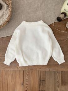 SHEIN Leap Crew Baby Girl Cute Floral 3D Design Long Sleeve Knit Sweater, Versatile For Autumn/Winter - White - View 2